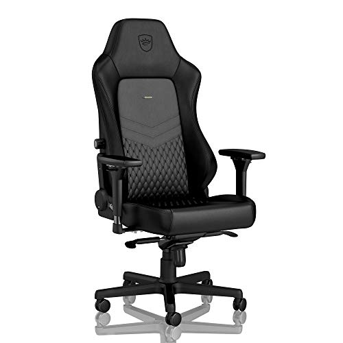 noblechairs Hero Gaming Chair - Office Chair - Desk Chair - Real Leather - 330 lbs - 125° Reclinable - Lumbar Support - Racing Seat Design - Black