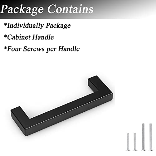 100 Pack Probrico Black Stainless Steel Square Corner Bar Cabinet Door Handles Drawer Pulls Knobs 1/2 in Width Hole Centers 4 inch 102mm