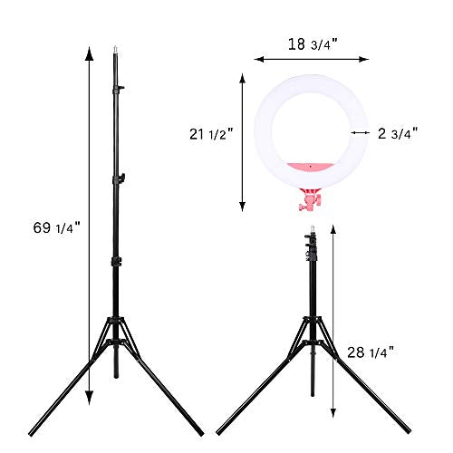 18" Selfie Ring Light|Dimmable/High Light|Cell Phone Holder|Bluetooth Remote|69inch Tripod Stand|Make up Mirror|Live Stream/Makeup/Selfie/YouTube Video/Photography/Zoom Video (18" Pink)