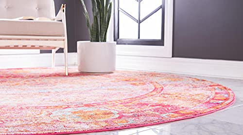 Unique Loom Baracoa Collection Bright Tones Vintage Traditional Round Rug, 8 ft 4 in, Red/Pink