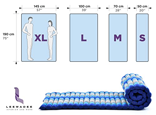LEEWADEE Rollable Floor Mat L – Comfortable and Rollable Thai Mattress, Soft Massage Mat Filled with Eco-Friendly Kapok, Perfect to Use as a Sleeping Mat 75 x 39 inches, Light Blue
