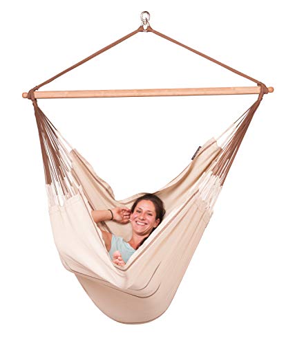 LA SIESTA Habana Nougat - Organic Cotton Kingsize Hammock Chair with Vela Sustainable Wood Stand