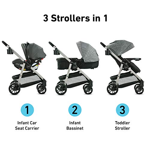 Graco Modes Pramette Travel System-Baby Stroller w/ True Bassinet, Extra Storage, Child Tray & SnugRide 35 Infant Car Seat, Ontario