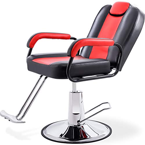 Hydraulic Recliner Barber Chair for Salon w/ 20% Extra Wider Seat & Heavy Duty Hydraulic Pump, 2020 Upgraded Black & Red