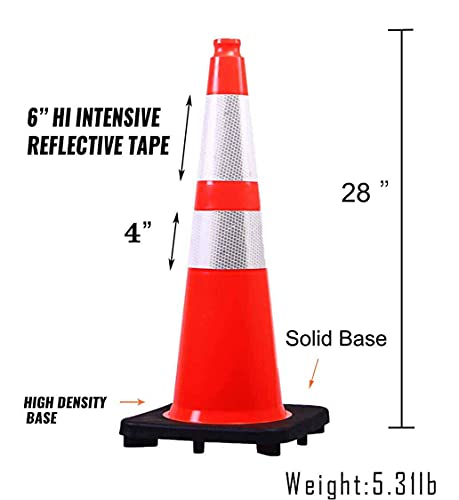(8 Cones) BESEA 28” inch Orange PVC Traffic Cones, Black Base Construction Road Parking Cone Structurally Stable Wearproof (28" Height)