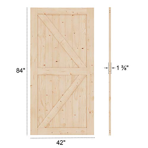 EaseLife 42 x 84in Sliding Barn Wood Door Slab Solid Nature Spruce Single DIY Unfinished Panel Environmental Easy Installation