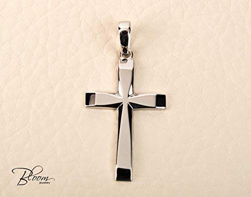 14K White Gold Cross for Men 40 mm. Personalized Pendant