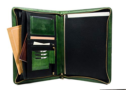 Leather Portfolio Document Folder Handcrafted Case Green Time Resistance