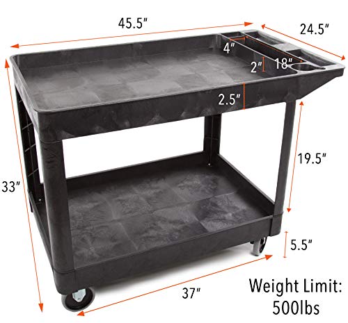 2Pack Original Extra Large Shelf Utility Cart - Heavy Duty And Huge – Each Cart Supports up to 500 LBS – Deep Shelves