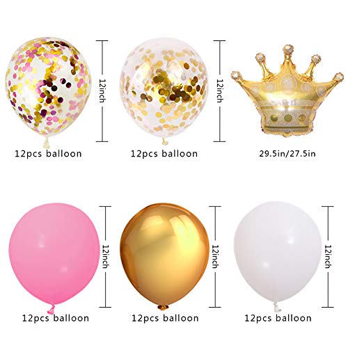 61 Pcs Pink White Gold Latex Balloons Set,12 Inch Pink Confetti Ballons and Gold Crown Foil Balloon Party Supplies for Girl Baby Shower Bridal Shower Birthday Wedding Party Decoration…