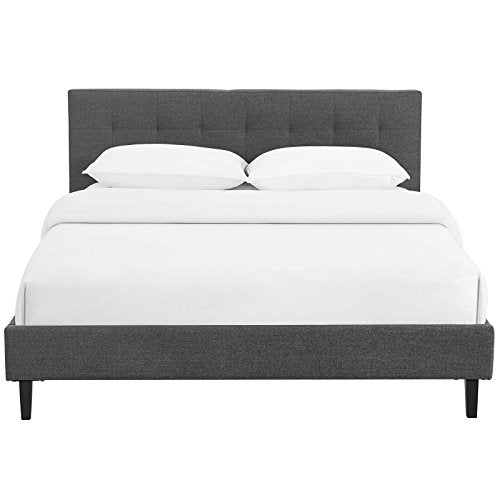Modway Linnea Upholstered Gray Full Platform Bed with Wood Slat Support