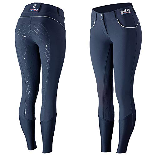 HORZE Nordic Performance Sporty Silicone Grip Full Seat Equestrian Horseback Riding Pants Breeches - Peacoat Dark Blue - US 26