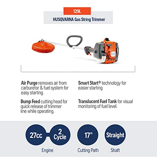 Husqvarna 129L 17" Cutting Path Gas String Trimmer,Orange