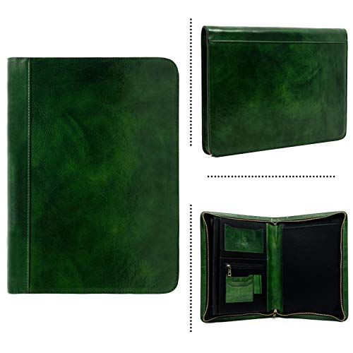 Leather Portfolio Document Folder Handcrafted Case Green Time Resistance
