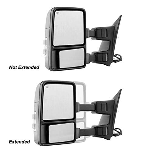2 PCs of Premium Black Housing Heavy Duty Smoke Lens Tow Mirrors Fit for Ford 2008-2016 F250 F350 F450 F550 Super Duty - Smoke LED Signal + Power Adjustment + Heated + Dual Arm Telescoping