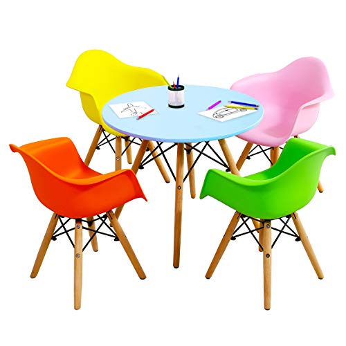 Costzon Kids Mid-Century Modern Style Dining Set (Colorful, Table & 4 Armchairs)