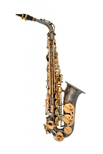 Lazarro 360-BN E-Flat Eb Alto Saxophone Black Nickel-Gold Keys with Case, 11 Reeds, Care Kit and Many Extras