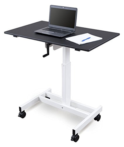 Single Column Crank Adjustable Stand Up Desk (40", White Frame/Black Top)