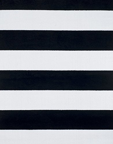 Lavish Home, Black/White Breton Stripe Area Rug, 8' by 10', 8' x 10'