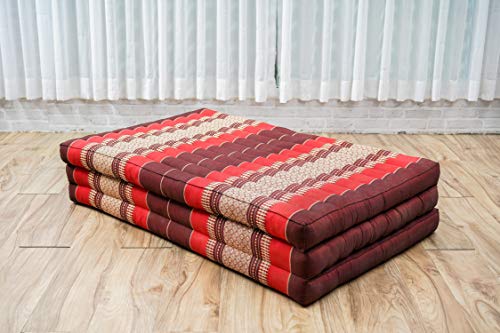 LEEWADEE Trifold Mattress XL – Comfortable Thai Massage Pad, Foldable Relaxation Floor Mattress Filled with Eco-Friendly Kapok, Perfect to Use as a Sleeping Mat 79 x 41 inches, red