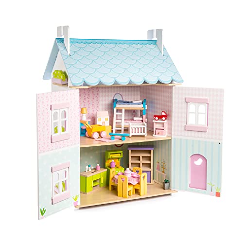 Le Toy Van - Gorgeous Wooden Bluebird Dolls House & Furniture Large Wooden Doll House | Girls 3 Storey Wooden Dolls House Play Set | Suitable for Ages 3+