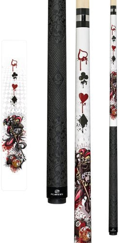 Players D-JS White with Jester on Pool Balls and Dripping Card Suits Cue, 19.5-Ounce