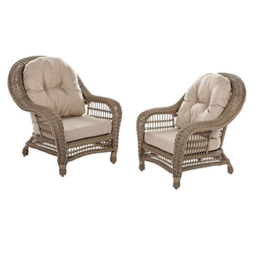 W Unlimited Saturn Collection 2X Patio Chairs Garden Patio Furniture Cappuccino Wicker Outdoor Furniture Beige Cushion Lounger Deep Seating