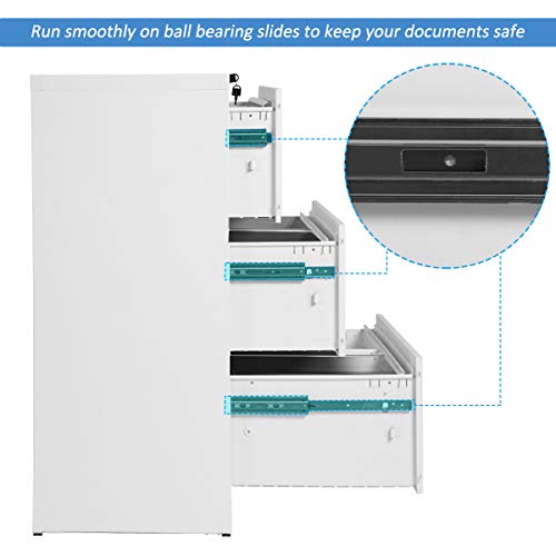 Lateral File Cabinet with 3 Drawer Lockable Metal File Cabinet Heavy Duty Filling Cabinet,White, Assembly Needed