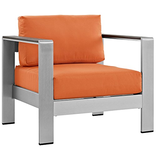 Modway Shore 6-Piece Aluminum Outdoor Patio Sectional Sofa Set in Silver Orange