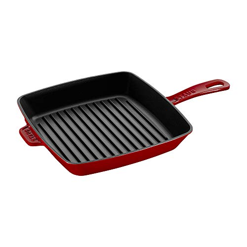 STAUB 12122606 Cast Iron Square Grill Pan, 10-inch, Cherry