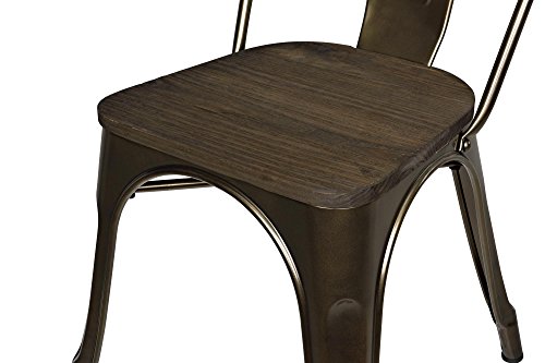 DHP Fusion Metal Dining Chair with Wood Seat, Distressed Metal Finish for Industrial Appeal, Set of two, Bronze