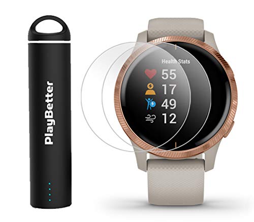 Garmin Venu (Light Sand/Rose Gold) Power Bundle - Fitness GPS Smartwatch