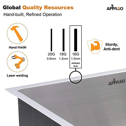 APPASO 32-Inch Single Bowl Kitchen Sink Undermount, 16-Gauge Stainless Steel 10-Inch Deep Commercial Handmade Large Drop-in Kitchen Sink, HS3219