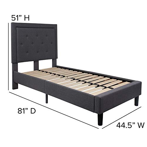 Flash Furniture Roxbury Twin Size Tufted Upholstered Platform Bed in Dark Gray Fabric