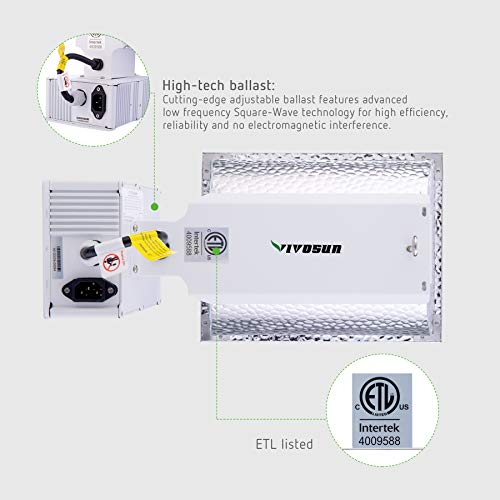 VIVOSUN 315W Ceramic Metal Halide CMH/CDM Grow Light Kit, ETL Listed, High-Reflectivity Vega Aluminum Hood, 120/240V Ballast, Full-Spectrum CMH Hydroponic Grow Light and Suspension System