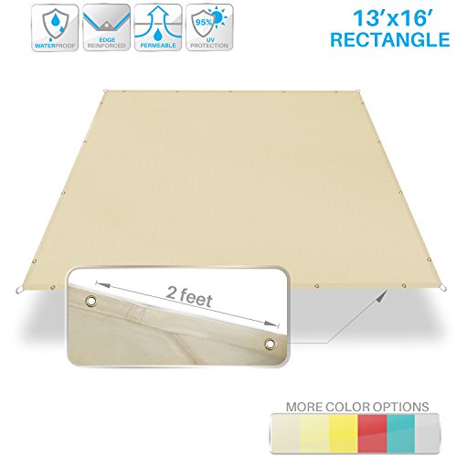 Patio Paradise 13'x16' Waterproof Sun Shade Sail Canopy, Beige Rectangle Straight Side Grommet Pergola Cover Windscreen Tarp UV Block Fabric for Outdoor Deck - Customize Available