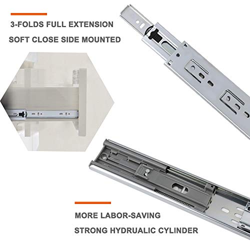 10 Pairs 20 inch Soft Close 3 Folds Full Extension Drawer Slides, Ball Bearing Side Mount Drawer Slides; Zinc Plated-Cold Rolled Steel
