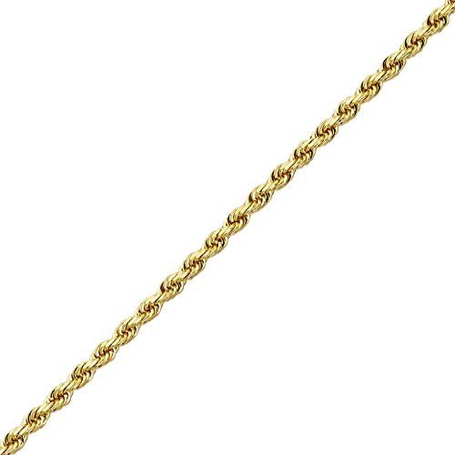 14K Yellow Gold 3.5mm Diamond Cut Rope Chain Necklace, Mens Womens with Lobster Lock (18)
