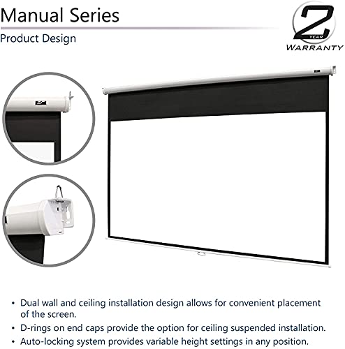 Elite Screens Manual Series, 135-INCH 16:9, Pull Down Manual Projector Screen with AUTO LOCK, Movie Home Theater 8K / 4K Ultra HD 3D Ready, 2-YEAR WARRANTY, M135XWH2