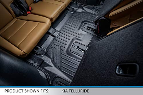 SMARTLINER Custom Floor Mats 3 Rows and Cargo Liner Behind 3rd Row Set Black for 2020 Kia Telluride with 2nd Row Bench Seat