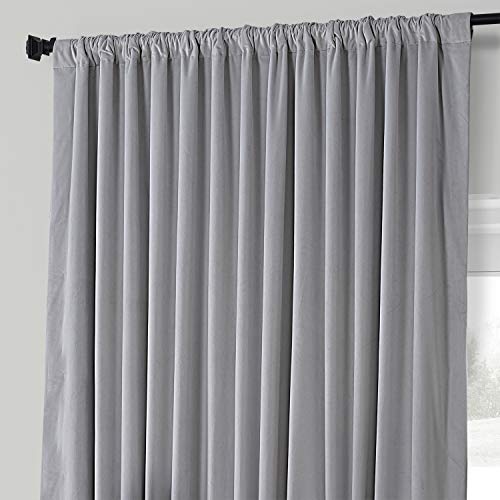 HPD Half Price Drapes VPCH-VET160401-96 Signature Extra Wide Blackout Velvet Curtain (1 Panel), 100 X 96, Reflection Grey
