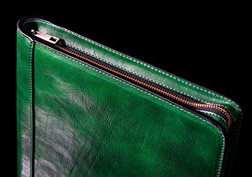 Leather Portfolio Document Folder Handcrafted Case Green Time Resistance