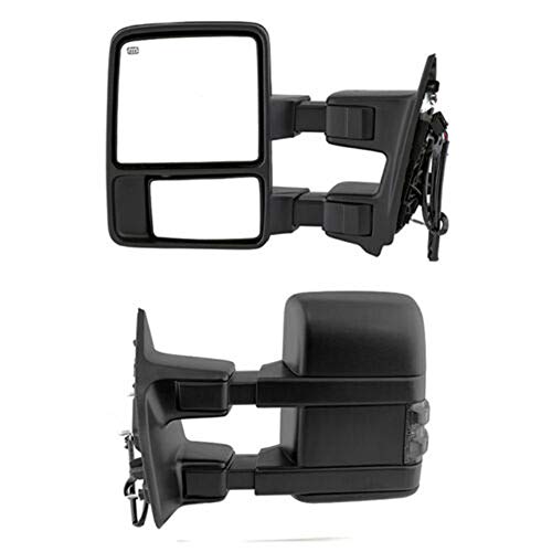 2 PCs of Premium Black Housing Heavy Duty Smoke Lens Tow Mirrors Fit for Ford 2008-2016 F250 F350 F450 F550 Super Duty - Smoke LED Signal + Power Adjustment + Heated + Dual Arm Telescoping