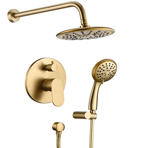 Shower System Wall Mounted Faucet For Bathroom High Pressure Head & 3-Setting Handheld Set Balance Valve W/ Trim & Diverter