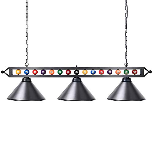 Wellmet Billiard Light For Pool Table Hanging Over W/ Matte Metal Shades & Ball Decor Perfect For Game Room Kitchen Island
