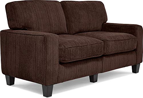 Serta Palisades Upholstered Sofas for Living Room Modern Design Couch, Straight Arms, Soft Fabric Upholstery, Tool-Free Assembly, 61" Loveseat, Brown