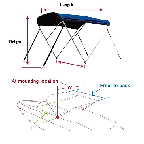 Leader Accessories Pacific Blue 4 Bow 8'L x 54" H x 79"-84" W Bimini Top Cover 4 Straps for Front and Rear Includes Mounting Hardwares with 1 Inch Aluminum Frame