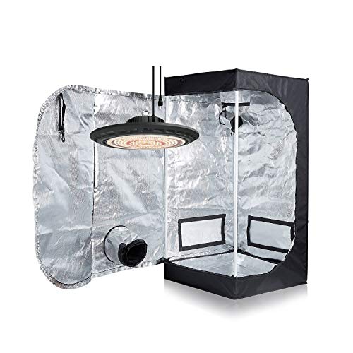 TopoLite 24"x24"x48" Grow Tent Dark Room Indoor Hydroponic System Kit w/D-Door + New TECH UFO LED 600W Full Spectrum Grow Light (Actual Power 200W)