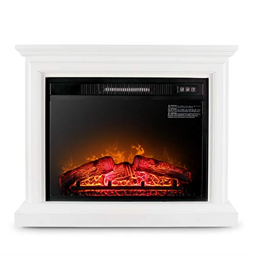 Belleze 3D Infrared Electric Fireplace Stove 31inch With Remote Control (White) Portable Indoor Space Freestanding Heater – 1400W with Long Glass View