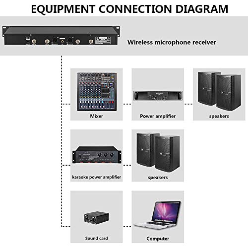 200 Channel 4 Antenna Diversity Dual UHF Professional Wireless Microphone System Up to Range 350ft Karaoke, Meeting, Stage (UT22)